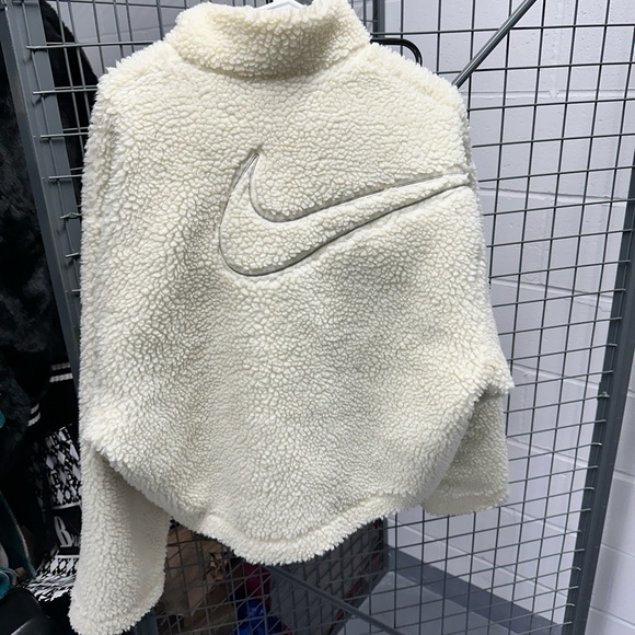 Women's Natural Off-white Sherpa Swoosh Jacket - Picture 2 of 9